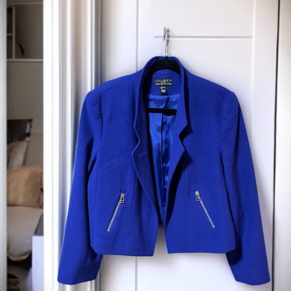 ROYAL BLUE Cashmere Wool mix Blazer EUC Sz 16P - Picture 1 of 12